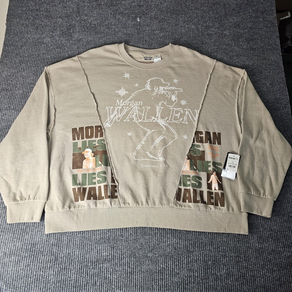 Morgan Wallen Sweatshirt Mens 2XL Beige Country Music Graphic Crewneck